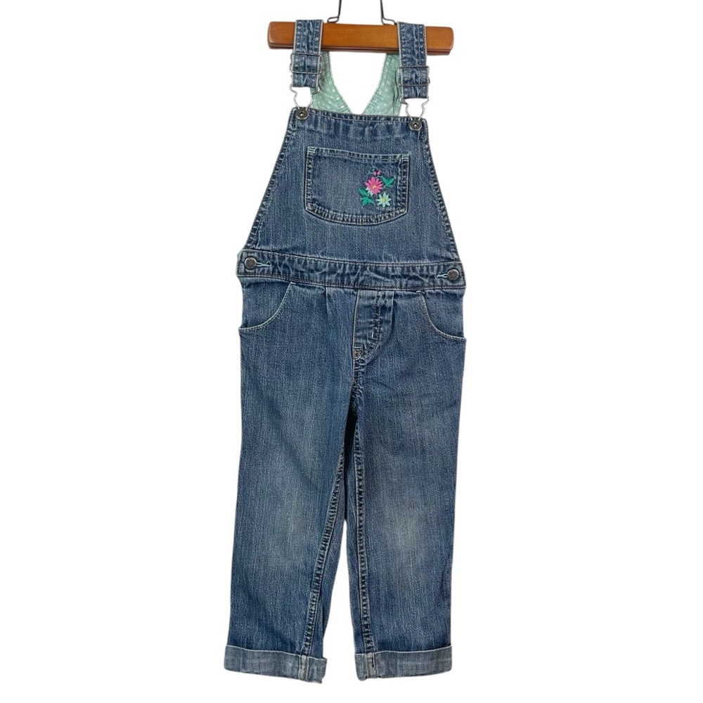 Genuine Kids by Oshkosh Toddler Girls Floral  Cuffed Denim Jean Overalls Size 3T